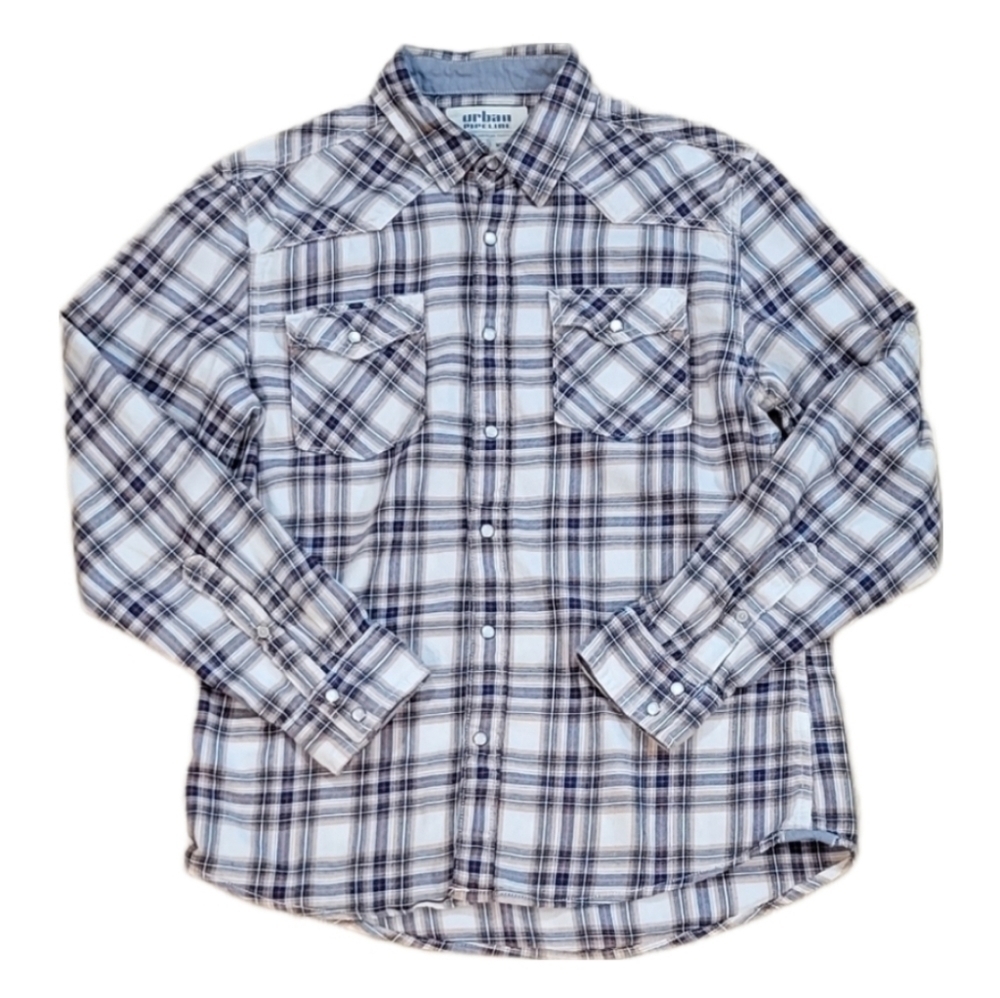 Urban Pipeline Mens Plaid Long Sleeve Button Up Shirt Medium Western Style